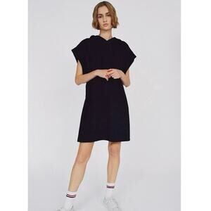 Zara Black Short Sleeve Drawstring Hooded Hoodie Mini Tunic Sweatshirt Dress M